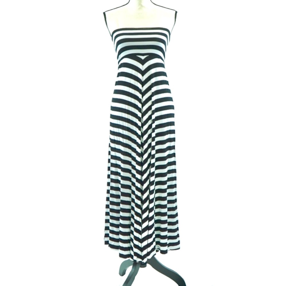 Women’s Black and White Maxi Dress, Small, Stripes